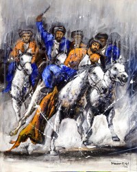 Naeem Rind, 22 x 28 Inch, Acrylic on Canvas, Buzkashi Painting, AC-NAR-054